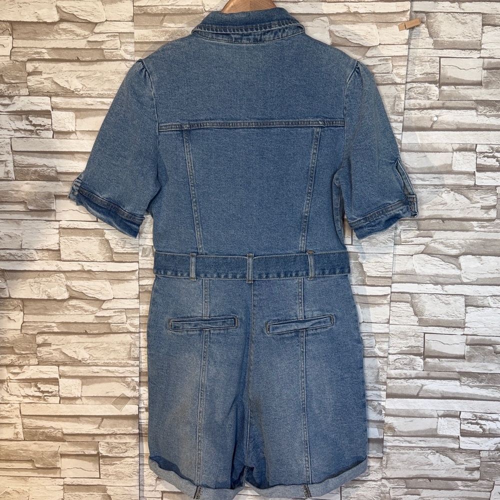 Avec Les Filles Blue Medium Denim Short Sleeve Romper - Picture 5 of 10